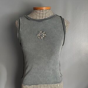 Pacific Republic Gray Sleeveless Top with Embellished Detail